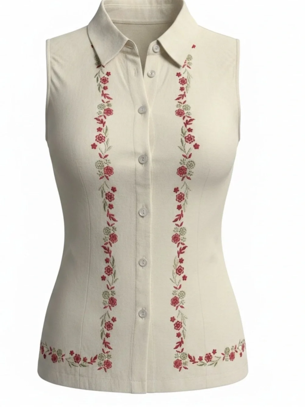 California Style Women’s Ivory Floral Silk Embroidered Bohemian Blouse SZ M EUC - Picture 1 of 12